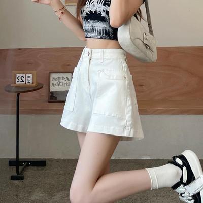 白色工装牛仔短裤女夏季2025新款高腰宽松小个子弹力a字四分裤子