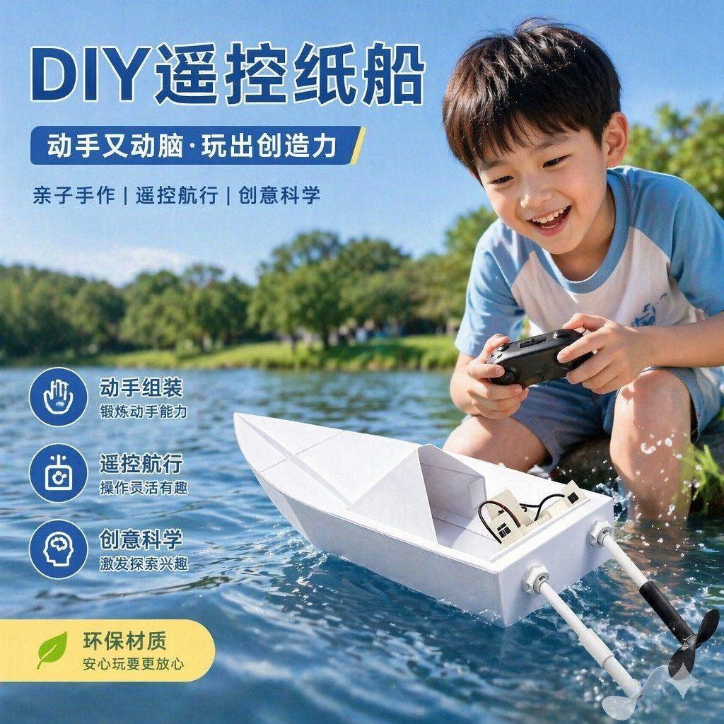 甄萌儿童遥控纸船DIY拼装玩具