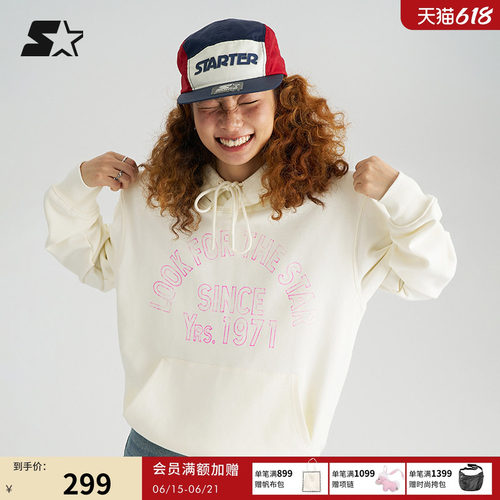 STARTER卫衣秋季女生美式复古宽松休闲运动百搭米白色长袖上衣