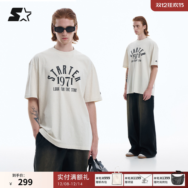 STARTER短袖T恤2025夏季新款纯棉百搭宽松休闲运动男女款圆领上衣