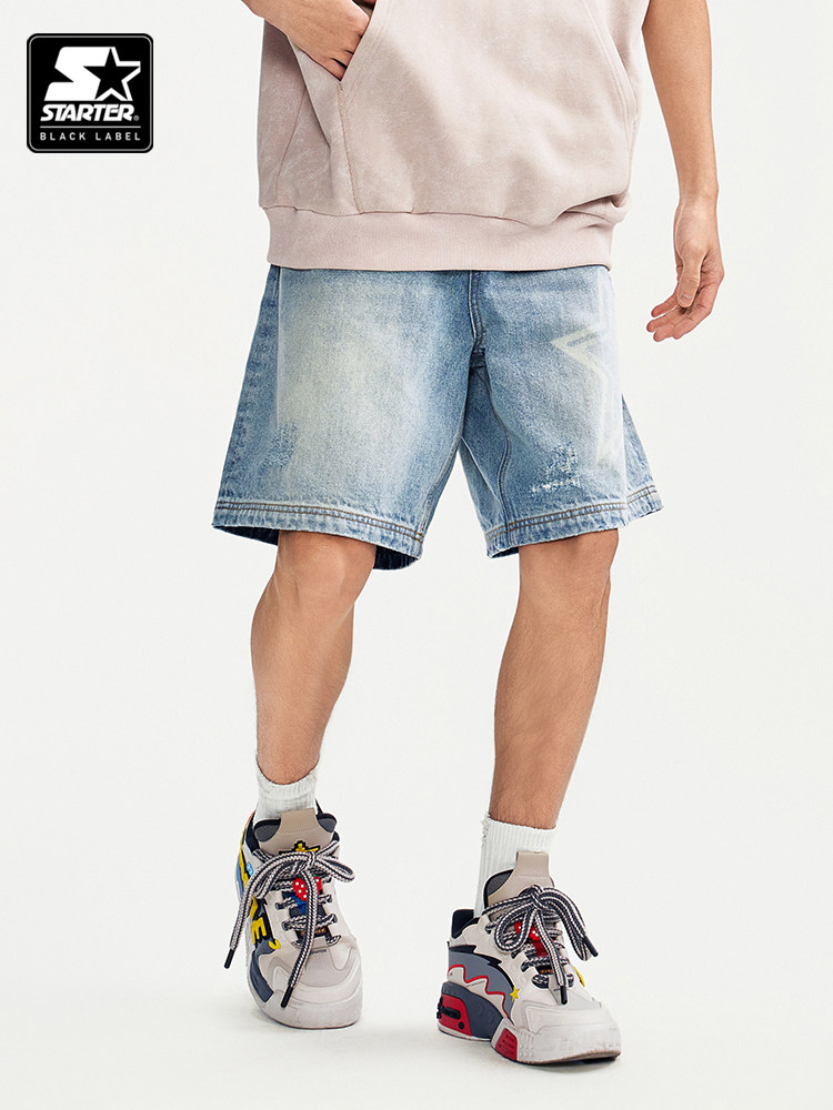 STARTER 데님 반바지 코튼 2024 여름 뉴 스타 청바지 다목적 캐주얼 루즈 팬츠