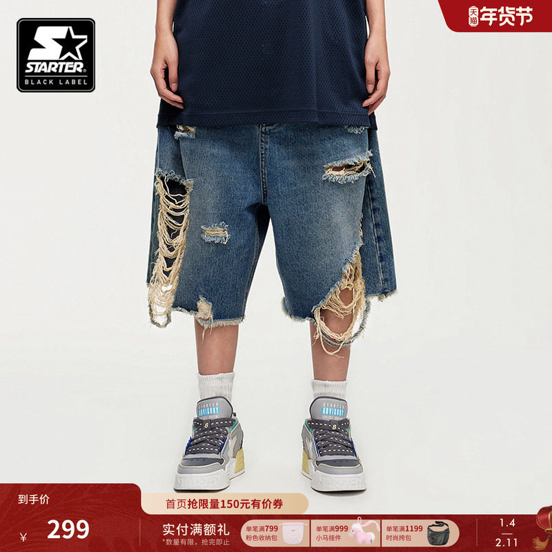STARTER牛仔短裤新款运动休闲破洞宽松男女同款棉美式牛仔裤裤子,运动服/休闲服装,运动牛仔裤,淘宝优惠券,粉丝福利购,淘宝优惠卷