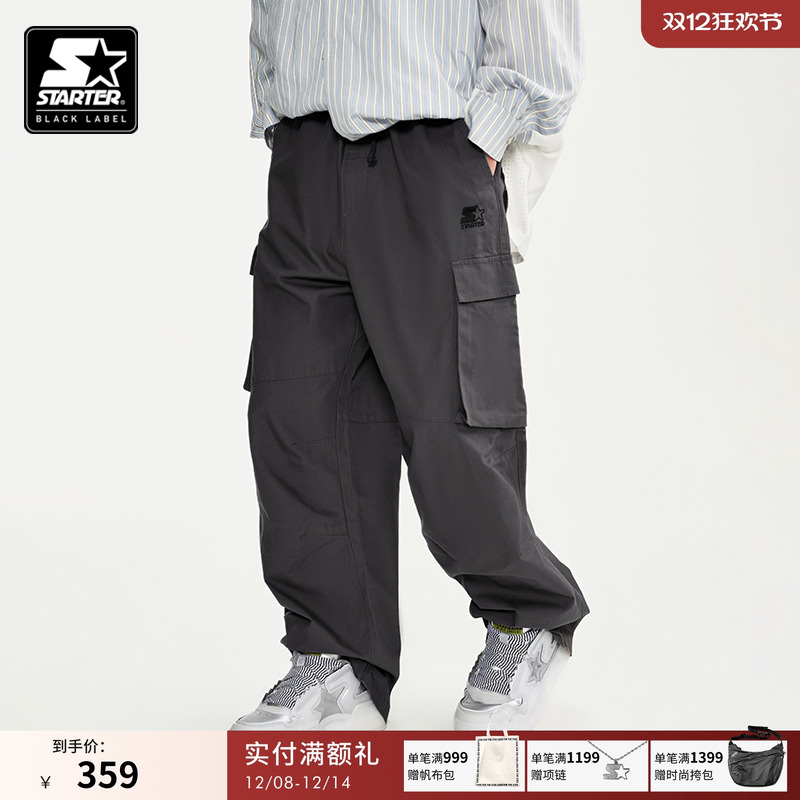 STARTER工装裤纯棉新款松紧腰休闲长裤灰色男女同款降落伞裤裤子
