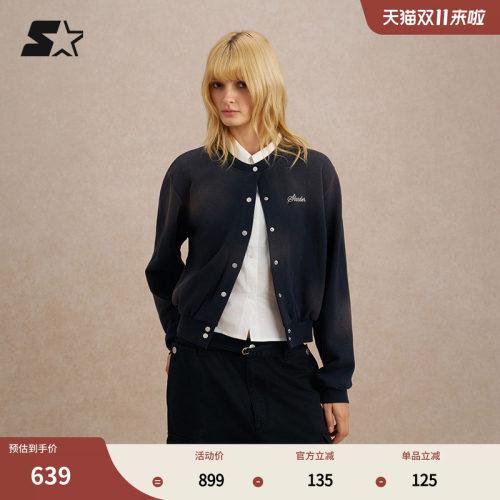 STARTER针织开衫秋季新款短款宽松休闲做旧女生绣花百搭外套上衣