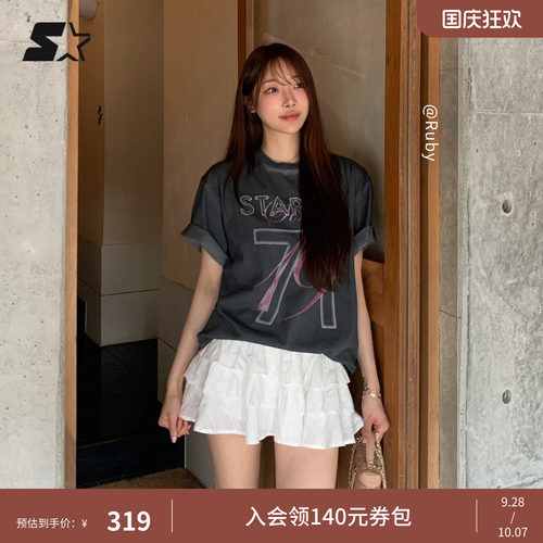 STARTER短袖T恤2026春夏新款男女同款复古休闲纯棉做旧短袖上衣