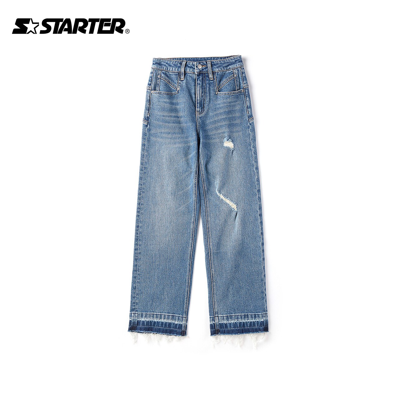 STARTER 청바지 면 2024 봄 신작 데님 바지 다목적 슬리밍 바지 여자 스트레이트 팬츠