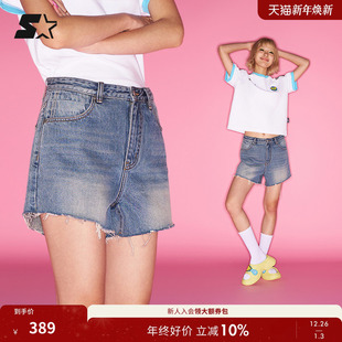 做旧水洗休闲百搭裤 STARTER牛仔短裤 女生纯棉修身 新款 子 2025夏季