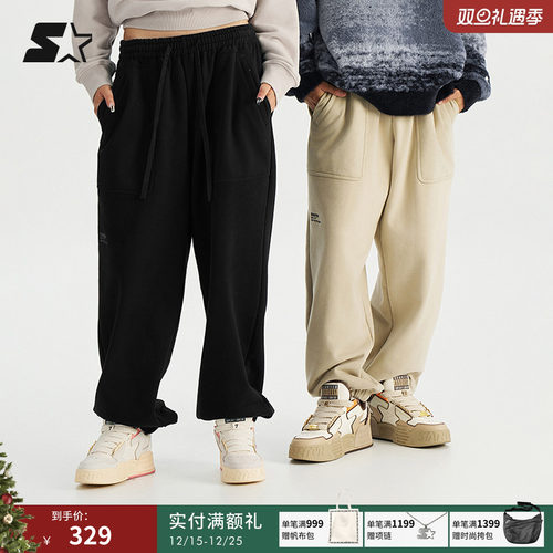 STARTER针织长裤秋季新款男女款保暖宽松松紧腰抽绳卫裤长裤裤子