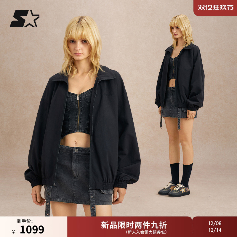 STARTER立领夹克2025秋季新款女生宽松休闲男生纯色休闲外套上衣