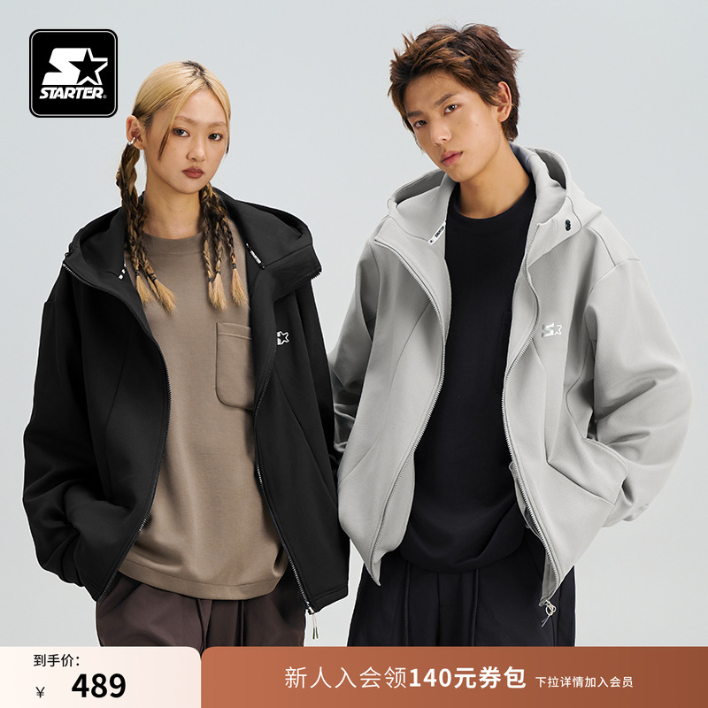 STARTER针织外套春秋款休闲户外休闲运动控温连帽男女卫衣外套