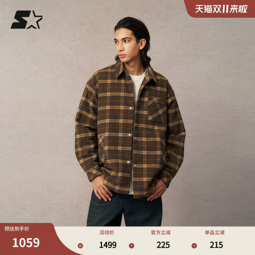STARTER格纹棉服春秋新款保暖女款衬衫男休闲格子运动上衣外套