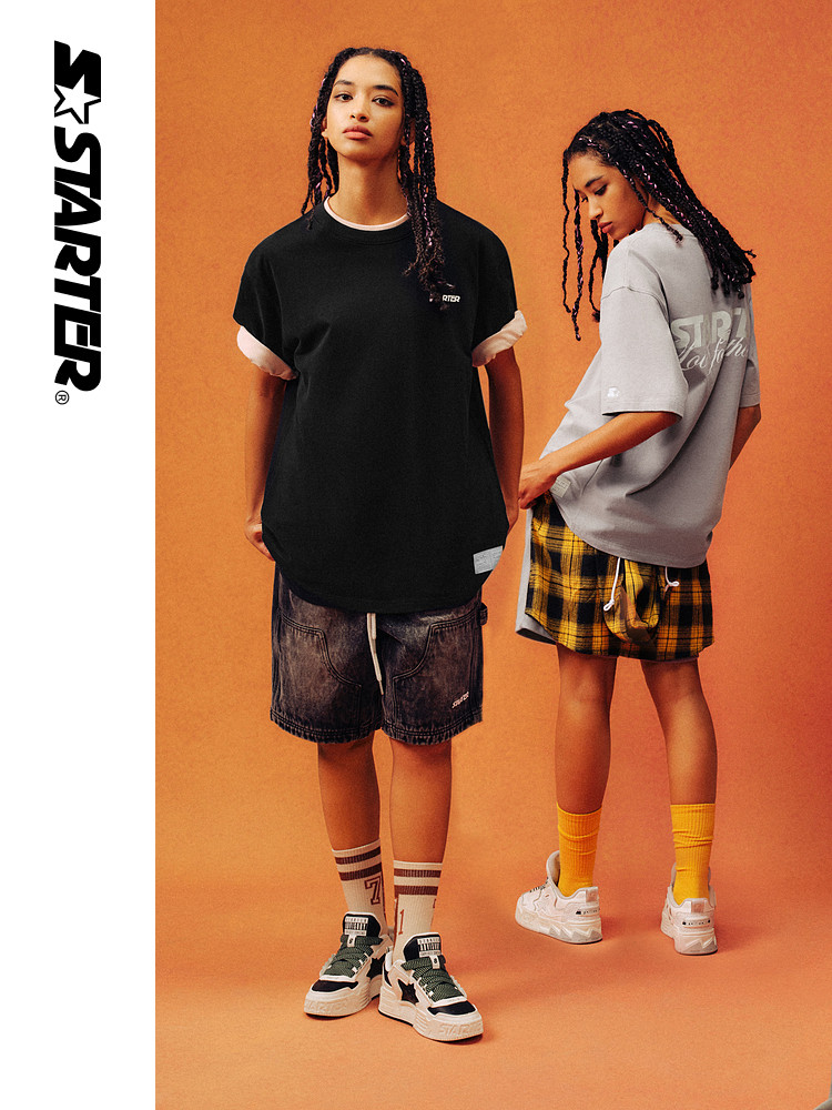 남성 및 여성용 STARTER 반바지 루즈 슬림 스포츠 캐주얼 다용도 패셔너블 신축성 있는 허리 청바지