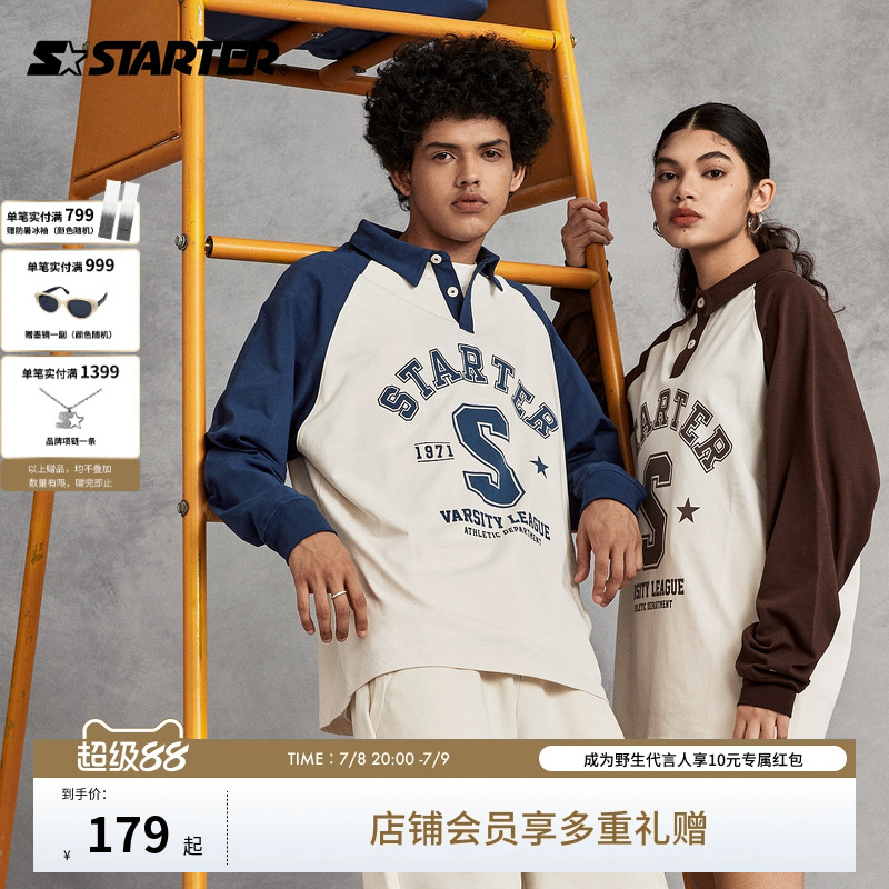 Starter美式长袖宽松纯棉POLO