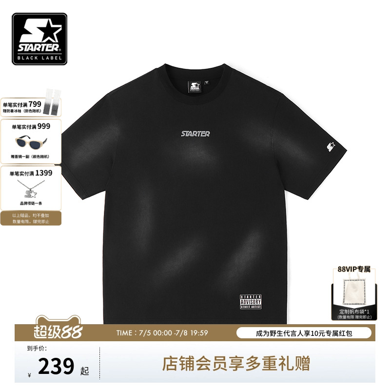 STARTERT恤夏季新款男女同款印花纯棉休闲圆领复古时尚短袖上衣