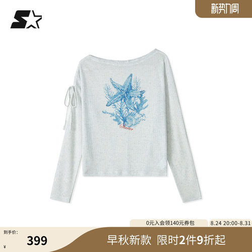 STARTER长袖针织衫女2026夏季新款轻薄半透中长款斜肩针织罩衫