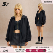 STARTER立领夹克秋季 女生宽松休闲男生纯色休闲黑色外套上衣 新款