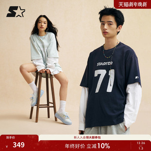 纯棉数字印花假两件运动休闲上衣 男女同款 STARTER T恤2025秋季