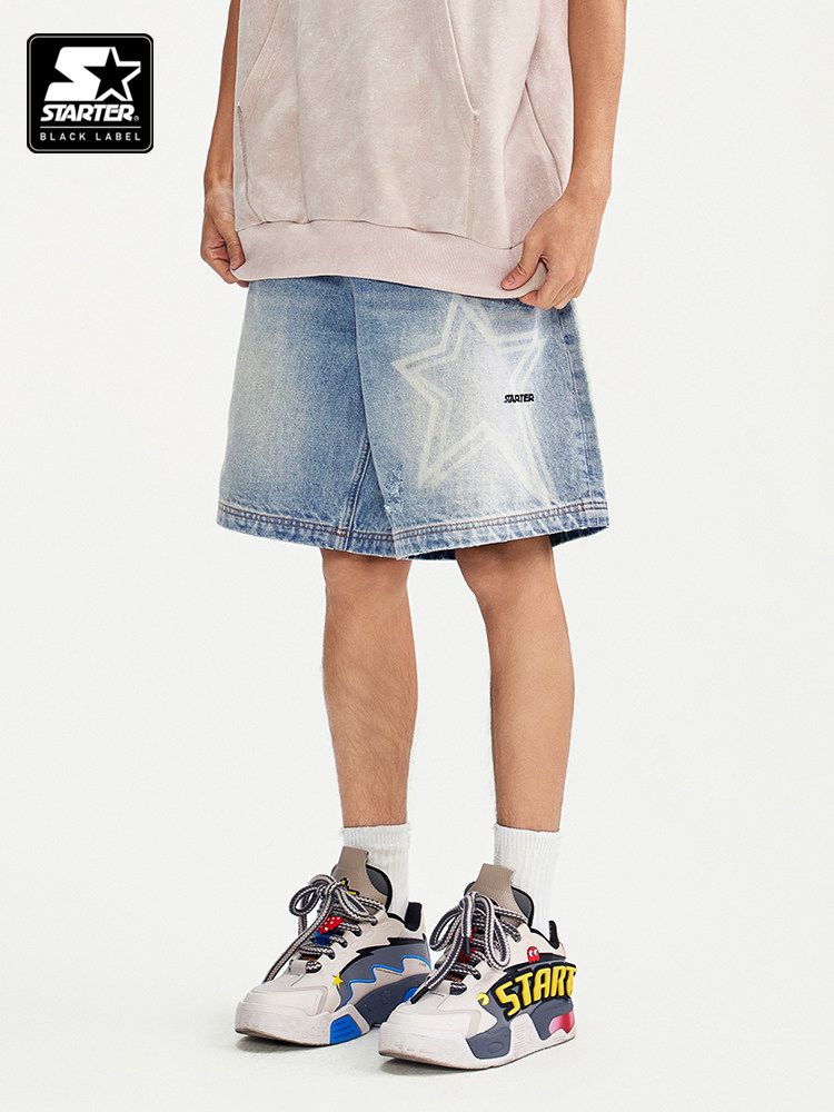 STARTER 데님 반바지 코튼 2024 여름 뉴 스타 청바지 다목적 캐주얼 루즈 팬츠