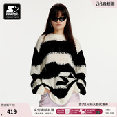 STARTER新款 毛衣慵懒风春秋黑白条纹休闲宽松男女通用圆领针织衫