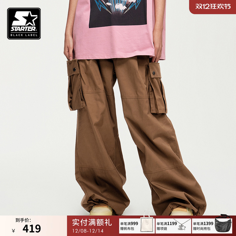 STARTER工装裤棉新款松紧腰长裤美式复古百搭宽松男女休闲裤子