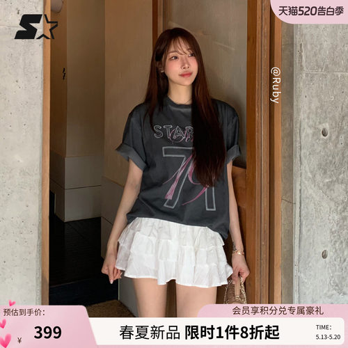 STARTER短袖T恤2026春夏新款男女同款复古休闲纯棉做旧短袖上衣