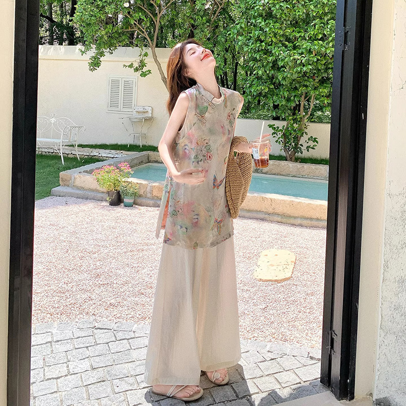 新中式国风套装女童2025夏季新款儿童汉服背心女大童阔腿裤两件套