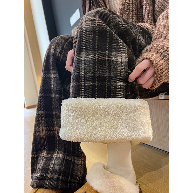 女童加绒格子裤秋冬款儿童冬季