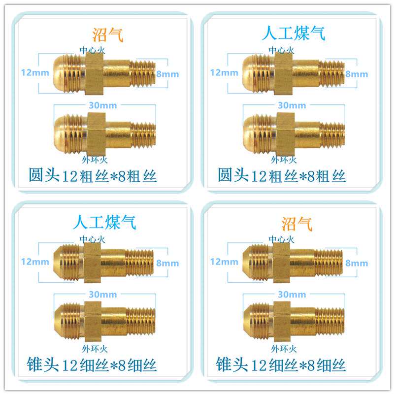 适合海尔燃气灶配件喷嘴铜气嘴改气源人工煤气沼气圆头平头锥头