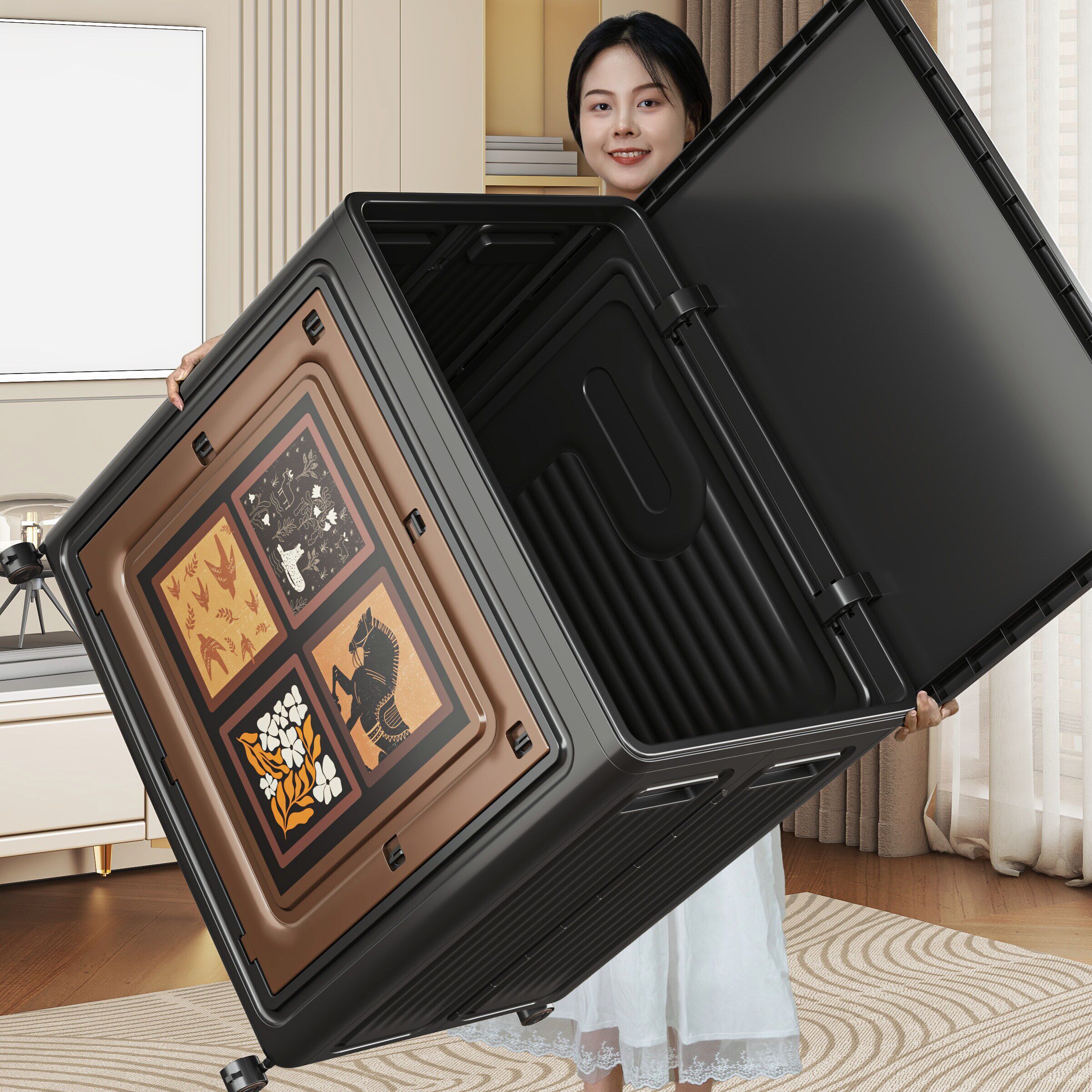 衣服收纳箱大容量超大玩具收纳筐周转箱中古风折叠储物箱整理箱子