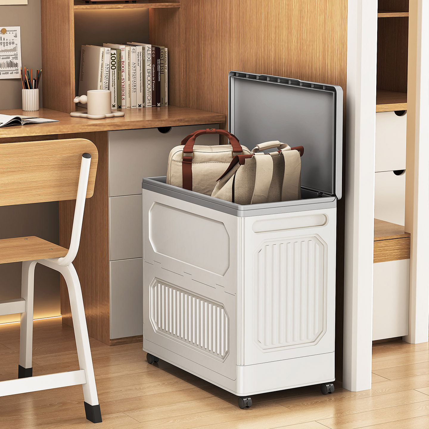 桌下收纳柜办公室工位可移动书桌放包收纳箱收纳筐带轮置物架神器