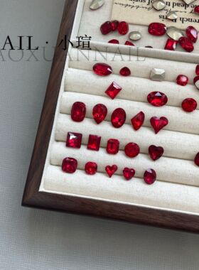 小瑄新年美甲红色系列K9尖底异形钻爱心超闪水晶斧头指甲配饰饰品