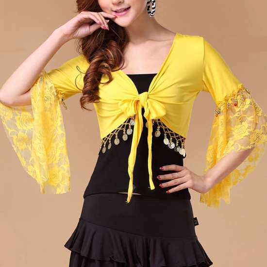 春夏季广场舞服装表演套装拉丁舞蕾丝铃铛披肩肚皮舞蹈上衣荷叶袖在类目 女装/女士精品, 唐装/民族服装/舞台服装, 民族服装/舞台装中 - 来自Buy2taobao.com提供专业的淘宝代购服务