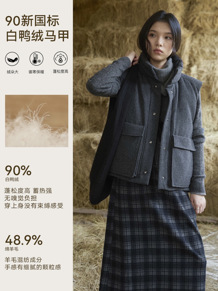 acme ground 90白鸭绒马甲2025秋季新款宽松显瘦羊毛羽绒服01761