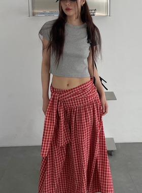 FREECELL绑带格子长半裙女2024夏季新款韩版气质显瘦半身裙81288