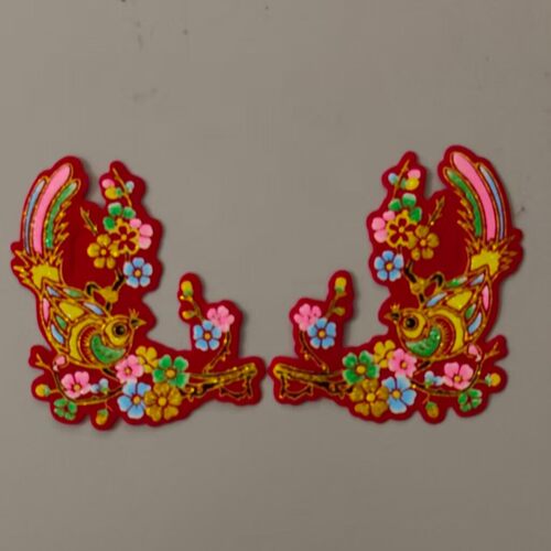 梅花喜鹊语字绒布烫金贴