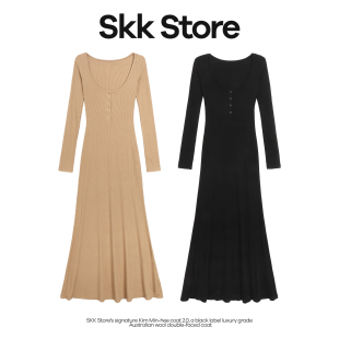 复古方领针织垂感时髦纯欲连衣裙背心吊带套装 法式 女 Store Skk