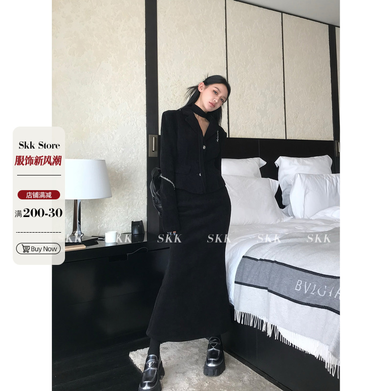 Skk Store 小香风套装时尚高级感加绒西装版外套气质辣妹短裙冬女