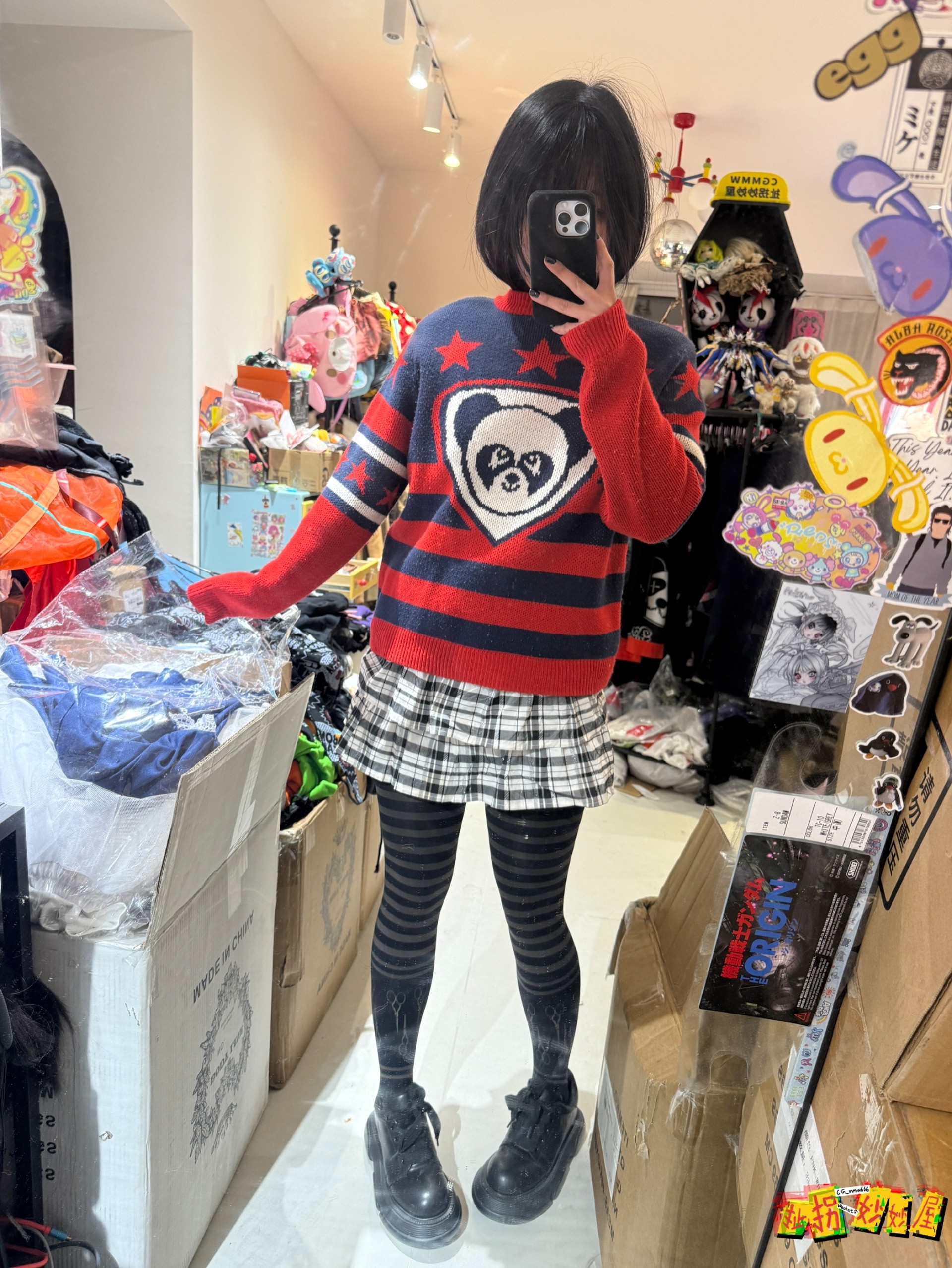 【现货掉落】candystripper中古稀有孤品熊猫毛衣可爱原宿条纹