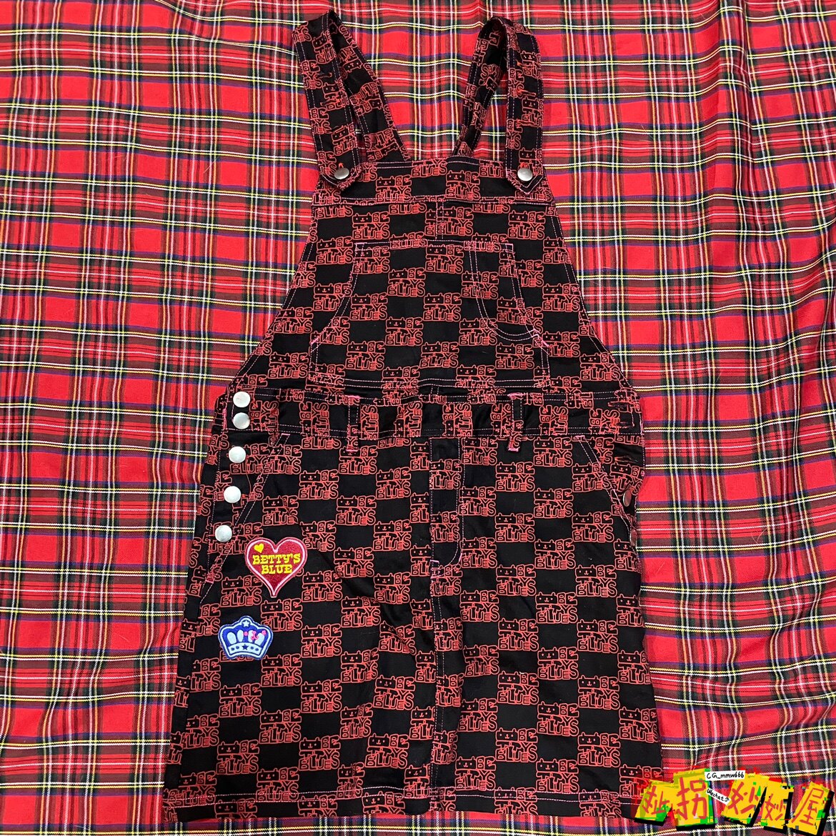 【现货掉落】bettyblue日牌中古稀有孤品可爱背带裙黑红原宿童趣