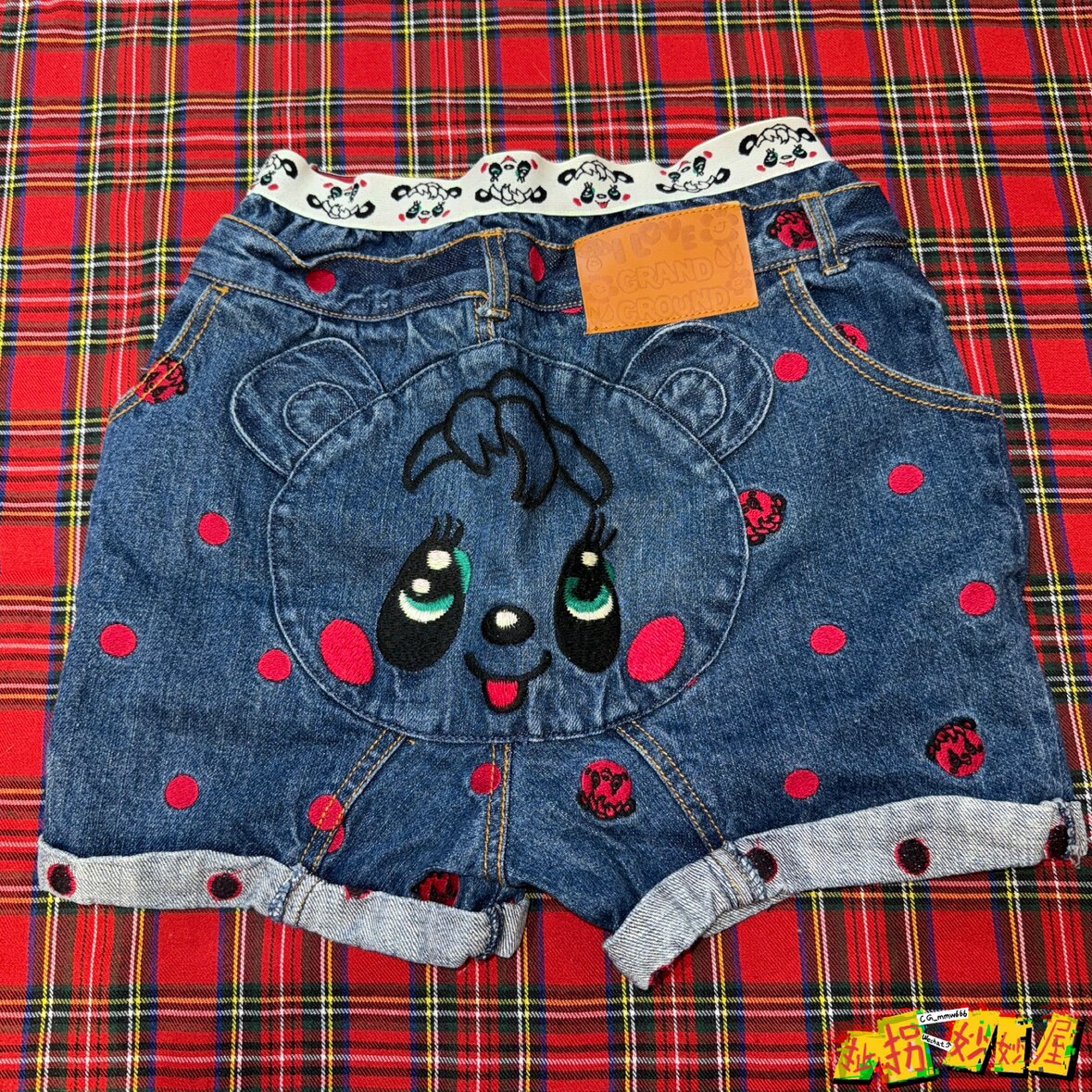 【现货掉落】grandground日牌中古稀有孤品可爱牛仔短裤熊猫童趣