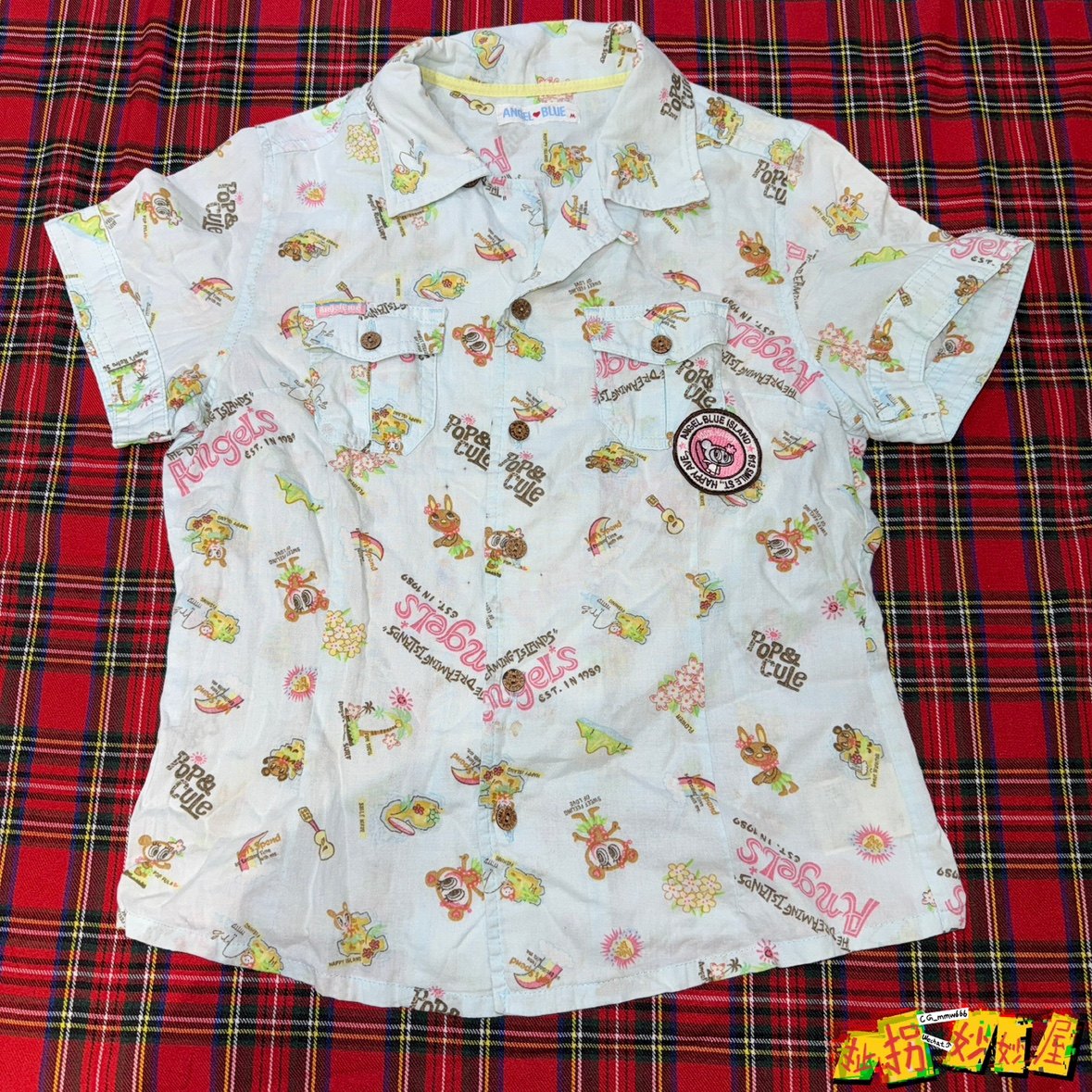 【现货掉落】ANGELBLUE日牌中古稀有孤品可爱衬衫满印童趣原宿y2k