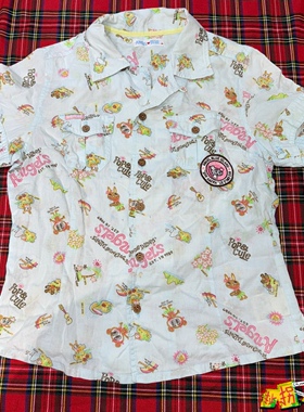 【现货掉落】ANGELBLUE日牌中古稀有孤品可爱衬衫满印童趣原宿y2k