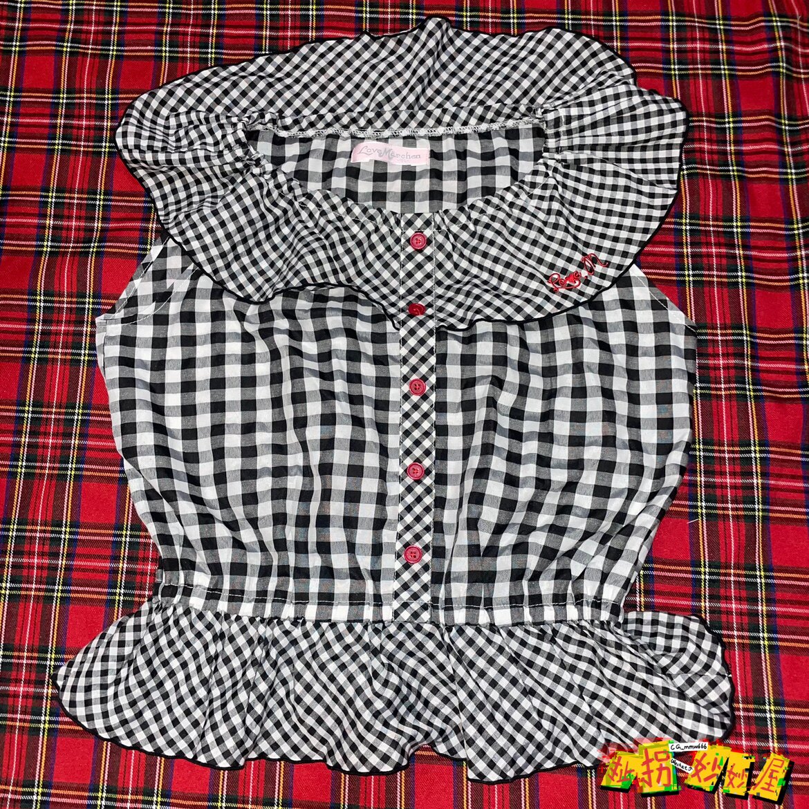 【现货掉落】LOVEMARCHEN日牌中古稀有孤品可爱黑白格背心衬衫y2k