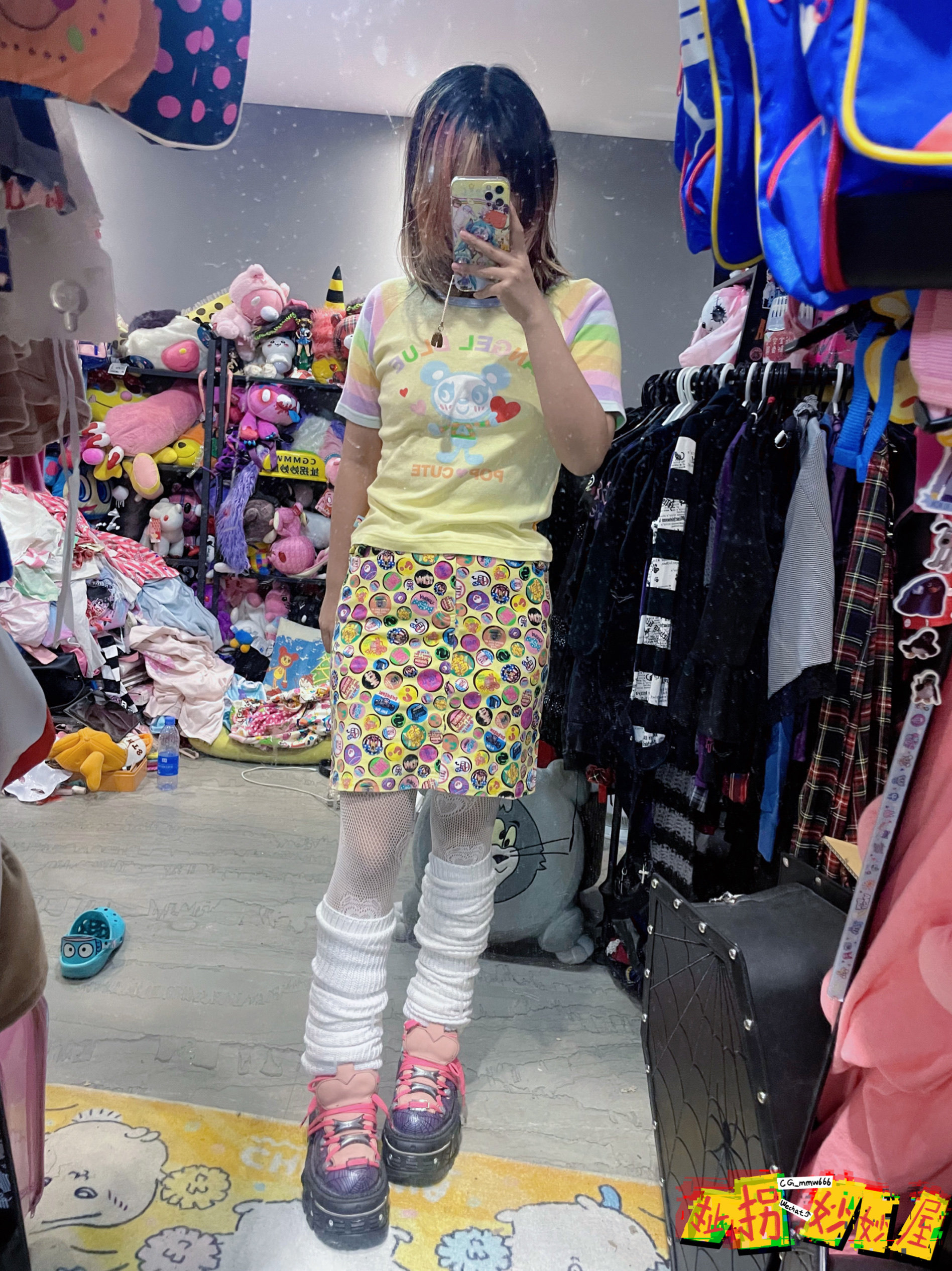【现货掉落】ANGELBLUE日牌中古稀有孤品可爱彩虹条纹短袖原宿y2k