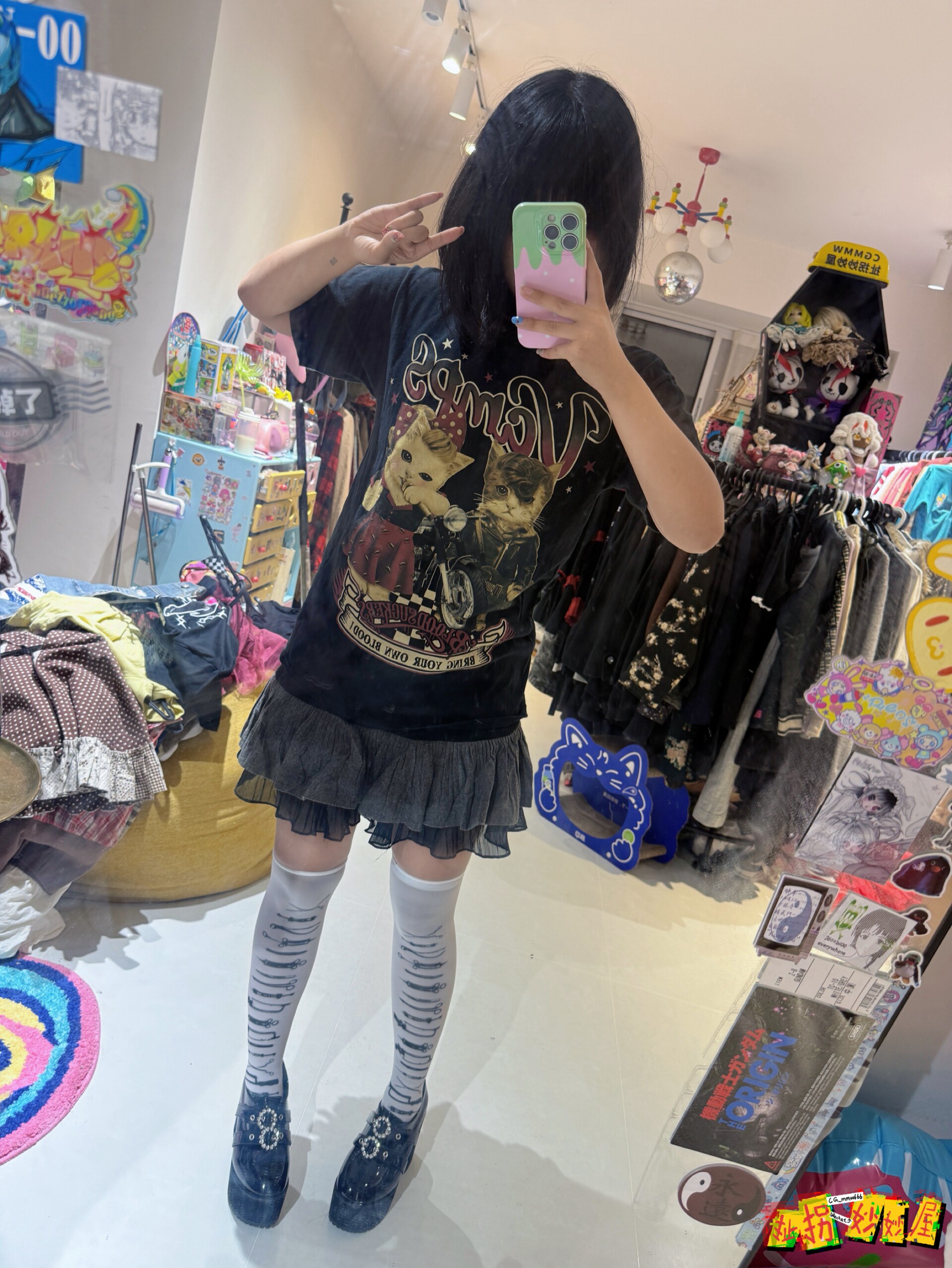 【现货掉落】vamps日牌中古稀有孤品可爱猫猫印花T恤原宿风短袖
