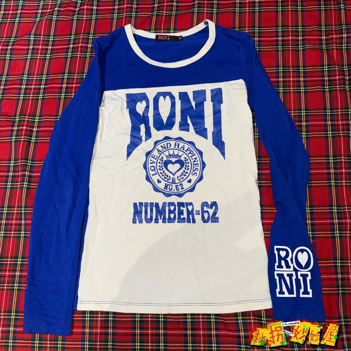 【现货掉落】roni日牌中古稀有孤品可爱长袖T恤克莱因蓝拼接原宿