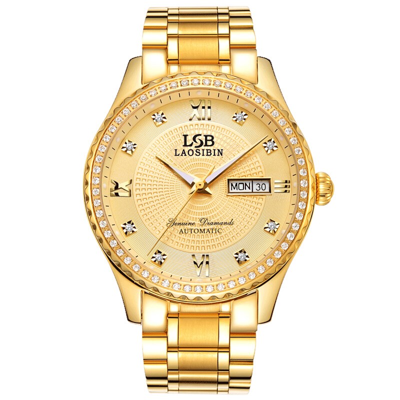 r606劳斯宾laosibin全自动镶钻机械表腕表防水夜光男士仿瑞士手表