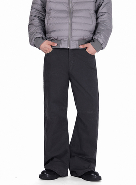 claefon 美式复古直筒微喇阔腿休闲裤男潮牌个性vibe风百搭牛仔裤