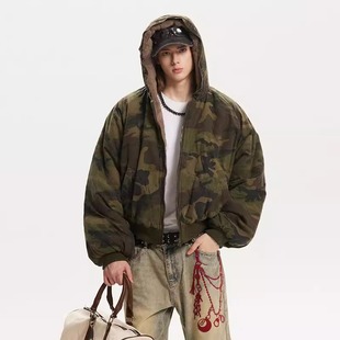 MADEEXTREM美式复古迷彩冬季加厚保暖仿兔毛内里迷彩外套夹克男女