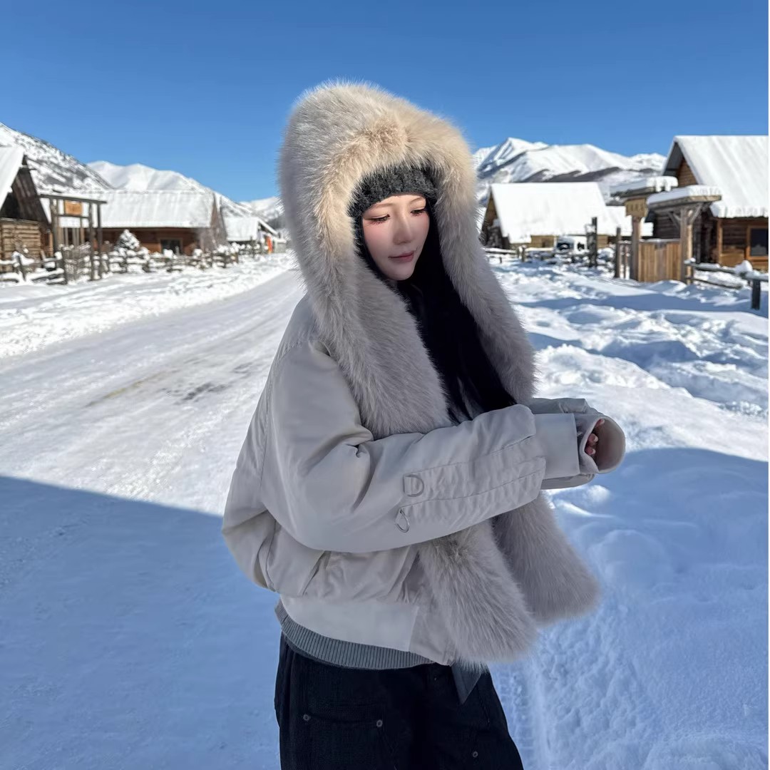 EME “梦魇”十字棺皮草围巾翻领座山雕外套男女秋冬MA1棉服夹克
